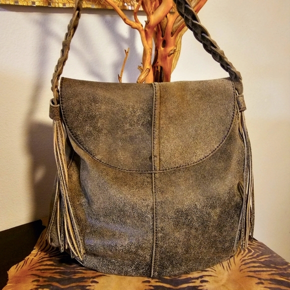 PASION ARGENTINA Dist. Olive Brn Tassel Satchel LG. Handbag - Picture 3 of 11